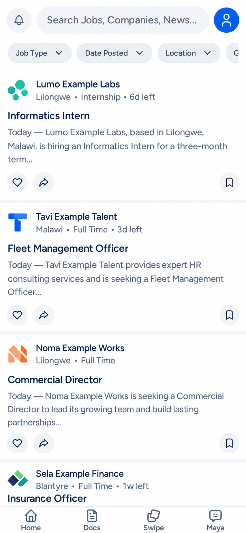The Pezani Jobs opportunity directory on mobile
